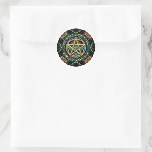 Golden Pentacle Magick Fractals Runder Aufkleber (Tasche)