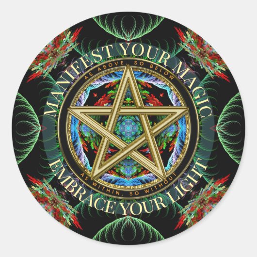 Golden Pentacle Magick Fractals Runder Aufkleber (Vorderseite)