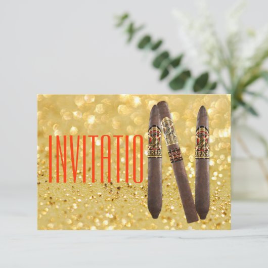 Golden Personalisiert Cigaro Einladung (Stehend Vorderseite)