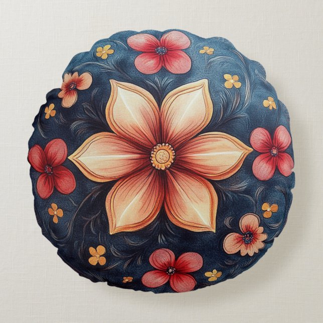 Golden Petal Medallion - Rundblättriger Kissen (Vorderseite)