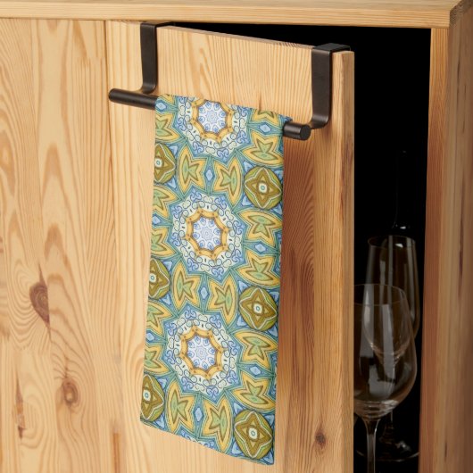 Golden Petal Mosaic - Warme Vintage Tile Geschirrtuch (Drittel gefaltet)