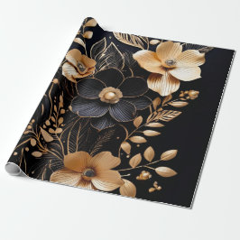 Golden Petals: Blumen auf schwarz Geschenkpapier