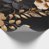 Golden Petals: Blumen auf schwarz Geschenkpapier (Ecke)