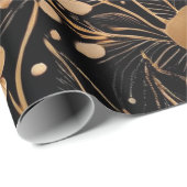 Golden Petals: Blumen auf schwarz Geschenkpapier (Rolleneckpunkt)