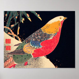 Golden Pheasant Vintag Bird Japanese Woodblock Pr Poster