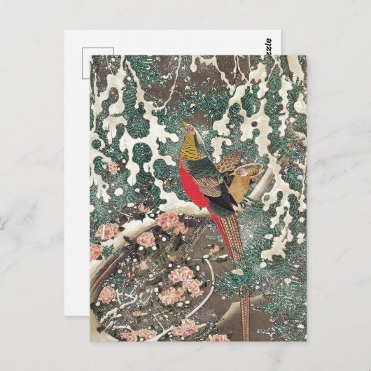Golden Pheasants in Snow von Ito Jakuchu Postkarte (Vorne/Hinten)