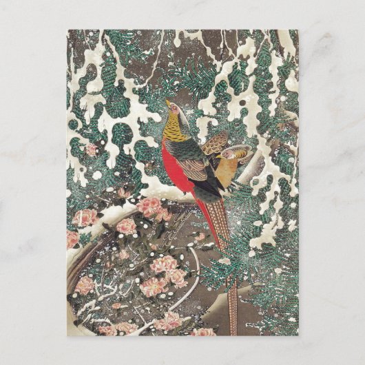 Golden Pheasants in Snow von Ito Jakuchu Postkarte (Vorderseite)