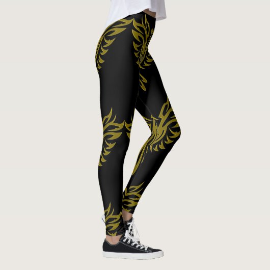 Golden Phoenix Aufstieg auf schwarz Leggings (Rechts)