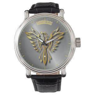 Golden Phoenix Gold Flammen mit Schatten Armbanduhr
