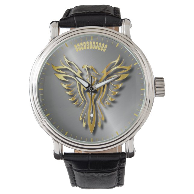 Golden Phoenix Gold Flammen mit Schatten Armbanduhr (Vorderseite)