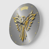 Golden Phoenix Gold Flammen mit Schatten Große Wanduhr (Winkel)