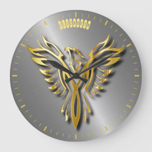 Golden Phoenix Gold Flammen mit Schatten Große Wanduhr
