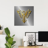 Golden Phoenix Gold Flammen mit Schatten Poster (Heimbüro)