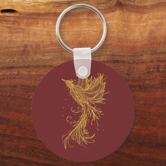 Golden Phoenix Lineart Button Schlüsselanhänger (Vorderseite)