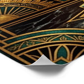 Golden Phoenix Rising Art Deco Illustration Poster (Ecke)