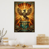 Golden Phoenix Rising Art Deco Illustration Poster (Küche)