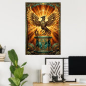 Golden Phoenix Rising Art Deco Illustration Poster (Heimbüro)