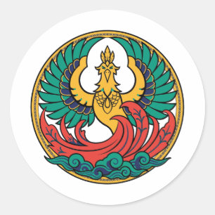 Golden Phoenix Rising Chinesisches Emblem Kunst Au Runder Aufkleber