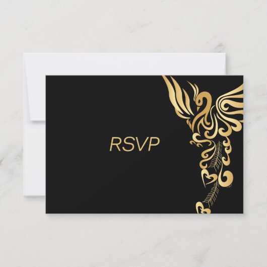 Golden Phoenix Rising Wedding RSVP Card Karte (Vorderseite)