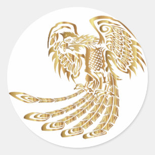 Golden Phoenix Steigend Runder Aufkleber
