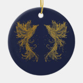 Golden Phoenix Twins Blau Keramik Ornament (Vorne)