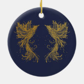 Golden Phoenix Twins Blau Keramik Ornament (Hinten)