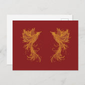 Golden Phoenix Twins on Red Postkarte (Vorne/Hinten)