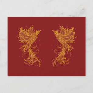 Golden Phoenix Twins on Red Postkarte