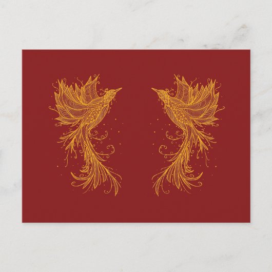 Golden Phoenix Twins on Red Postkarte (Vorderseite)
