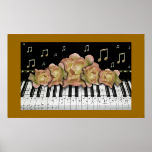 Golden Piano Keyboard Notes und Rose Poster