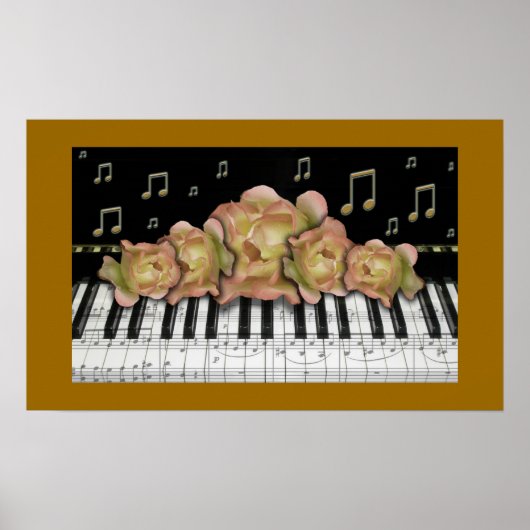 Golden Piano Keyboard Notes und Rose Poster (Vorne)