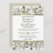 Golden Pine & Eukalyptus Rustikale Winterhochzeit Einladung (Vorne/Hinten)