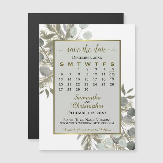 Golden Pine Save the Date Kalender Grau Magnet (Vorne/Hinten)