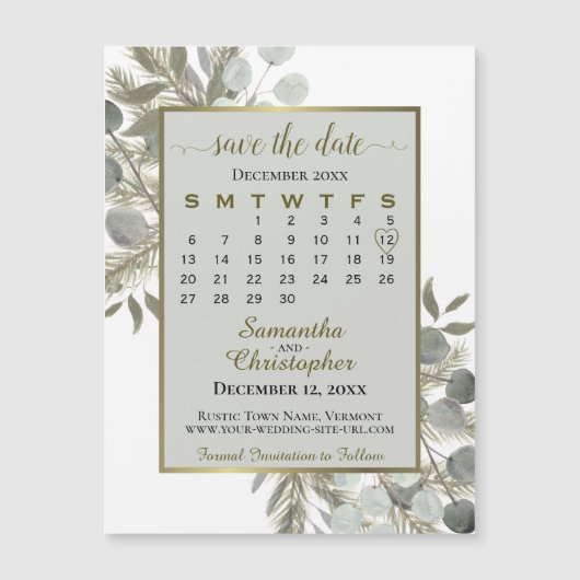 Golden Pine Save the Date Kalender Grau Magnet (Vorderseite)