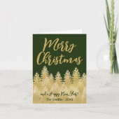 Golden Pine Trees Frohe Weihnachten Dunkles grünes Karte (Vorderseite)