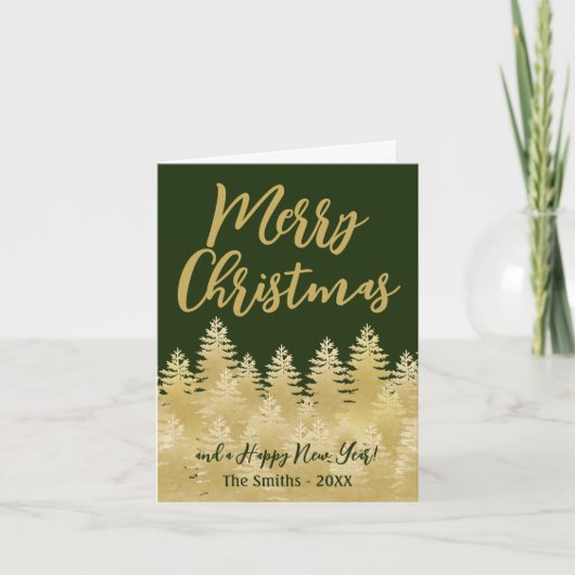 Golden Pine Trees Frohe Weihnachten Dunkles grünes Karte (Vorderseite)