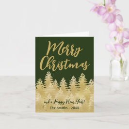 Golden Pine Trees Frohe Weihnachten Dunkles grünes Karte
