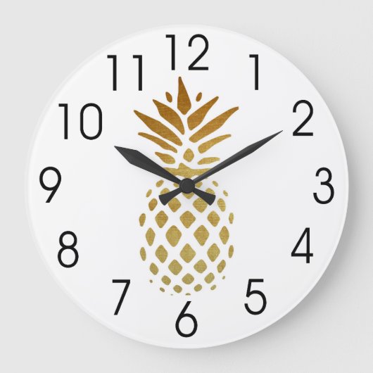 Golden Pineapple, Fruit in Gold Große Wanduhr (Vorderseite)