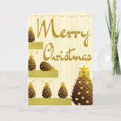Golden Pinecones And Script Christmas Feiertagskarte (Vorderseite)