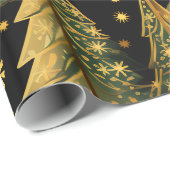 Golden Pines on Midnight Wrapping Paper Geschenkpapier (Rolleneckpunkt)