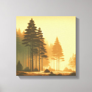 Golden Pines Serenity – Vintage-Wald-Leinwandkunst Leinwanddruck