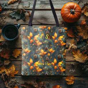 Golden Pines-Tasche mit Herbstblatt und Pinienzapf Tasche
