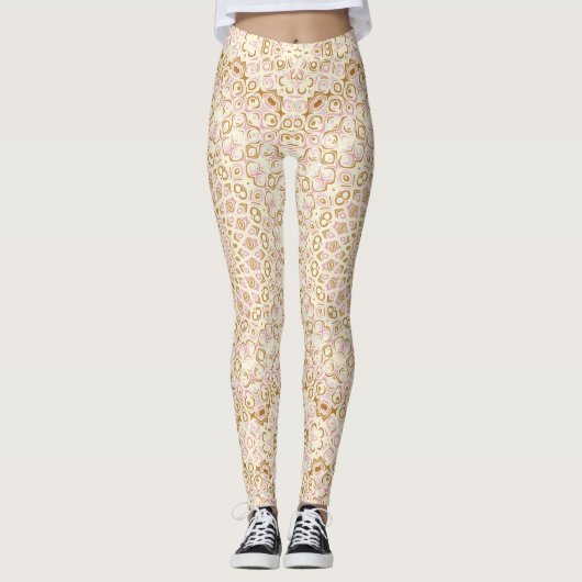 Golden Pink Abstract Mandala Pattern Leggings (Vorderseite)