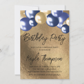 Golden Pink Ballon Geburtstagsparty Einladung