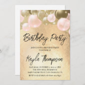 Golden Pink Ballon Geburtstagsparty Einladung (Vorne/Hinten)