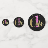 Golden Pink Black Glitzer Floral ONE 1. Geburtstag Konfetti (Vorderseiten)