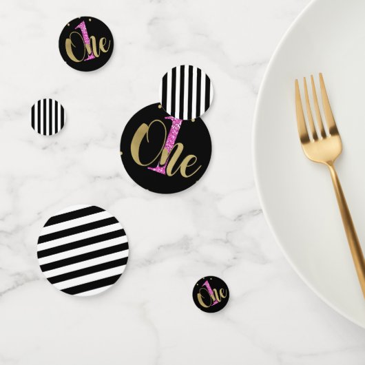 Golden Pink Black Glitzer Floral ONE 1. Geburtstag Konfetti (Gruppe)