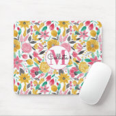Golden Pink Blume Blätter Aquarellfarben Monogramm Mousepad (Mit Mouse)