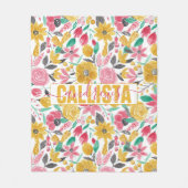 Golden Pink Blume Blätter Wasserfarben Art Monogra Fleecedecke (Vorderseite)