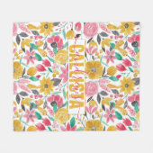 Golden Pink Blume Blätter Wasserfarben Art Monogra Fleecedecke (Vorderseite (Horizontal))